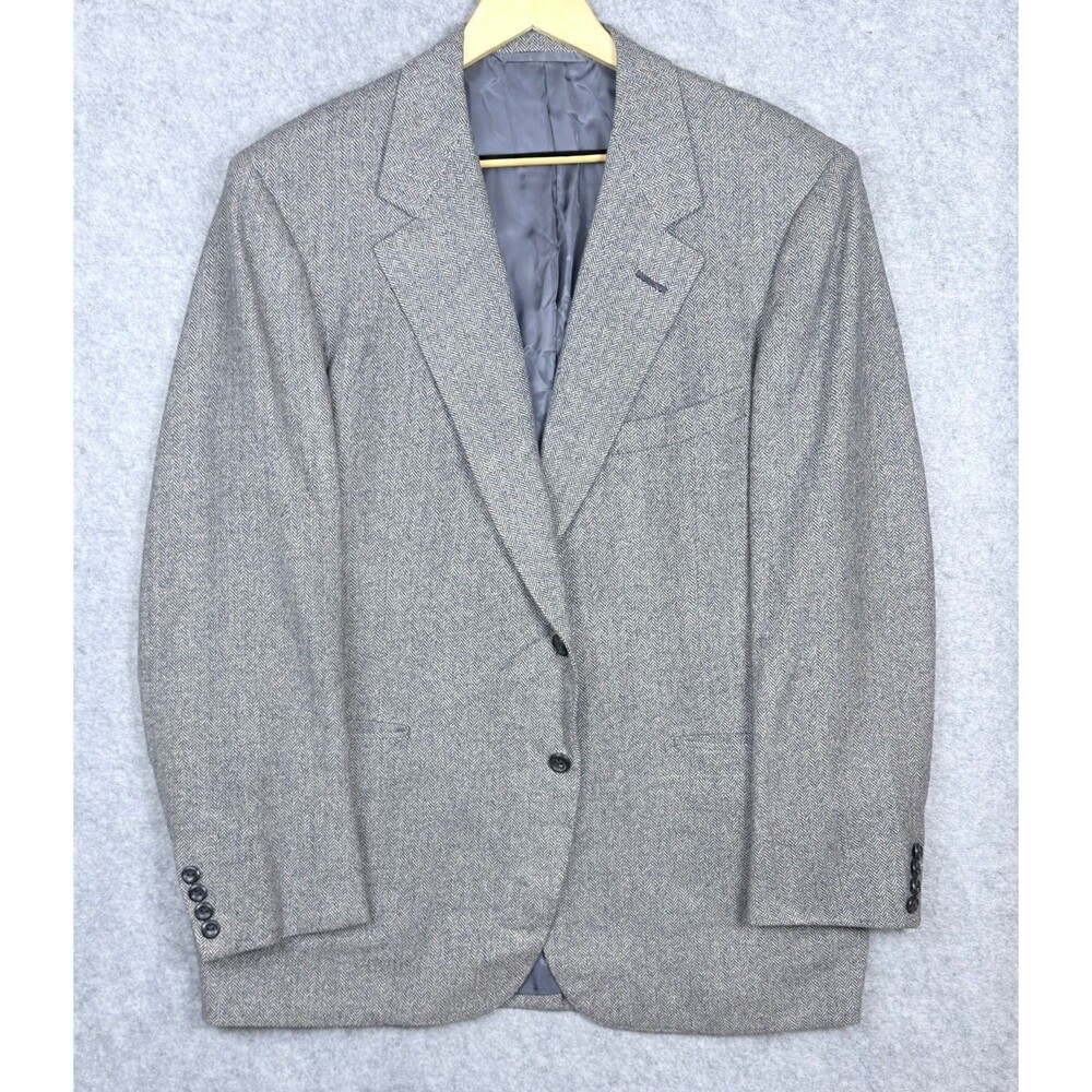 RARE Oxxford Clothes Vintage Gray Herringbone Pure Cashmere Blazer 44L *Read